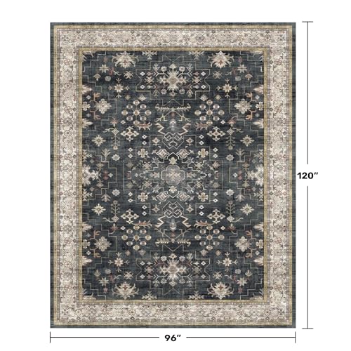 Black Farmhouse Washable 8x10 Area Rugs for Living Room (8' x 10' (Rectangular) / Ashen / Multi)