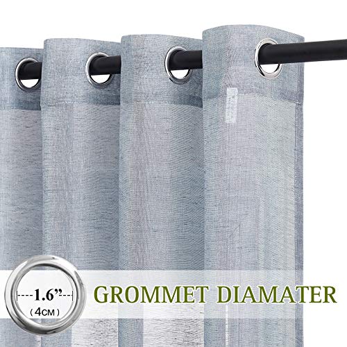 Linen Sheer Kitchen Short Curtains 48 inch Length 2 Panels (36"W x 48"L (Pack of 2) / Sea Mist)