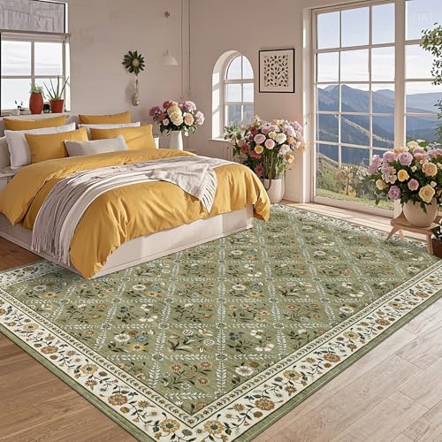 Living Room Rug 5x7 Rug Machine Washable Stain Resistant Area Rug (Green/Spring / 5' x 7' (Rectangular))