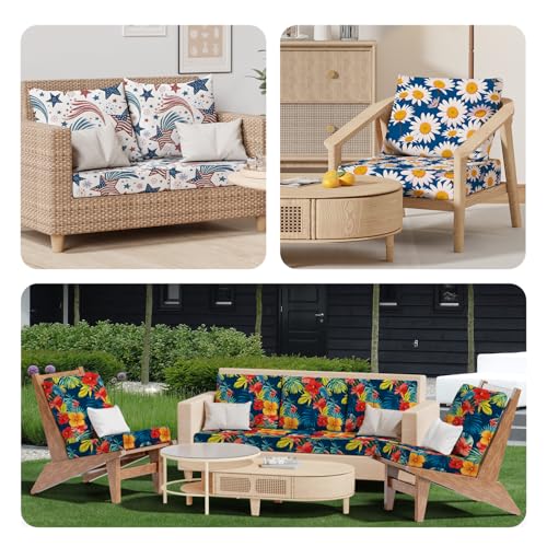 8Pcs Outdoor Cushion Covers (Sunflower / Square-large + Rectangle)