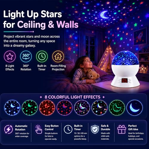 Star Projector Night Light for Kids (White)
