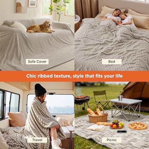 Extra Soft Large Fleece Blanket for Bed Beige 120"x120" (Beige / Large)