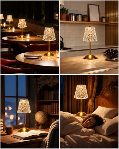 Rechargeable Cordless Table Lamp (Gold-Diamond)