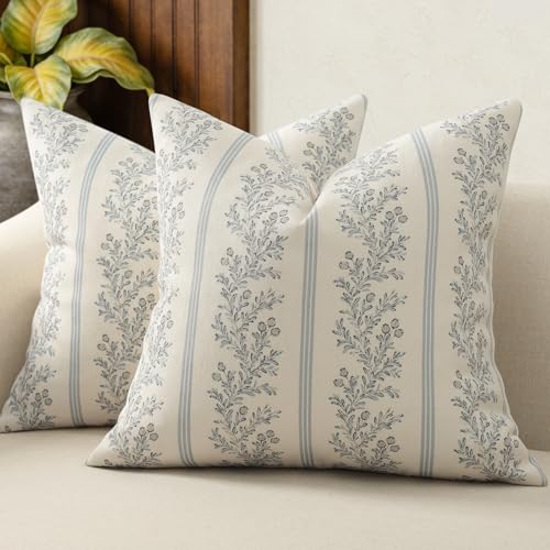 Vintage Throw Pillow Covers 22x22 Set of 2 (Light Blue / 22" x 22" (Pack of 2))