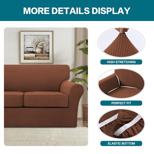 4 Piece Sofa Covers for 3 Cushion Couch Slipcover Soft Cover Dogs (Sofa (3 Cushion) / Caramel)