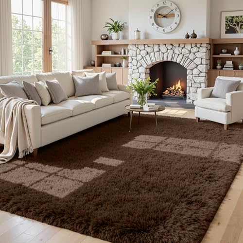 5x7 Fluffy Shag Area Rugs for Living Room Bedroom (Brown / 5' x 7' (Rectangular))