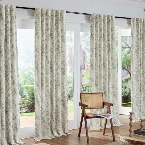 Floral Linen Blackout Curtains for Bedroom 84 Inches Long (Green / 50"W x 84"L (Pack of 2))