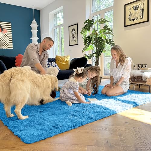 9x12 Machine Washable Large Area Rugs for Living Room (9x12 Ft / Bright Blue)