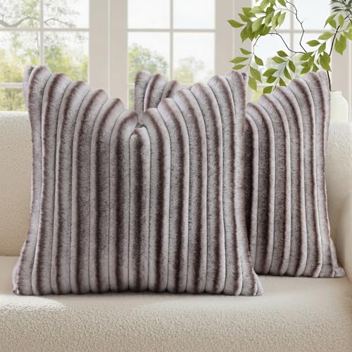 Fall Faux Fur Throw Pillow Covers 20x20 Set of 2 Brown White (Brown White / 20" x 20" (Pack of 2))