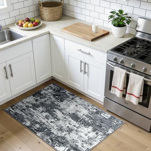 Washable 3'x4' Abstract Area Rug for Living Room Black White (Black/Navy Blue/Gray / 3' x 4' (Rectangular))