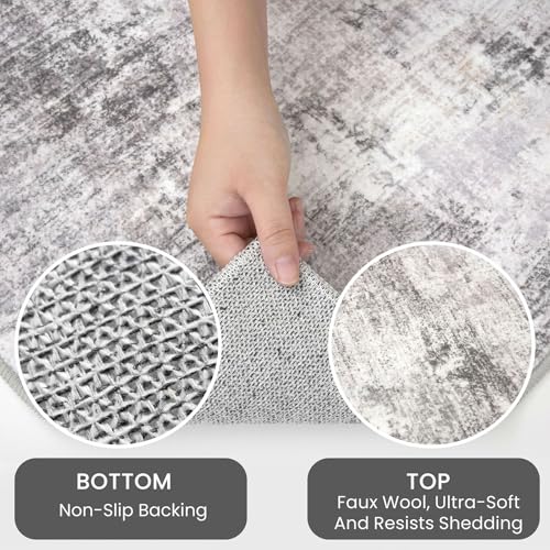 Abstract Area Rugs 5x7 Ft Washable Rugs for Living Room (Ash Grey/Beige / 5' x 7' (Rectangular))