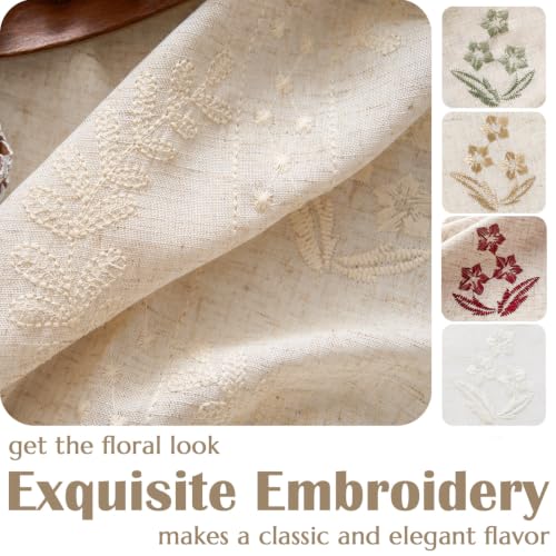 Floral Lined Linen Curtains 84 Inch Farmhouse Back Tab 2 Panels (Ivory / 50"W x 84"L (Pack of 2))