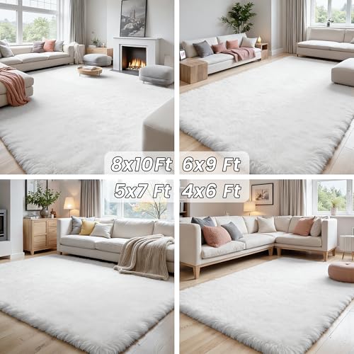 6x9 Fluffy Shag Area Rugs for Living Room Bedroom (White / 6' x 9' (Rectangular))