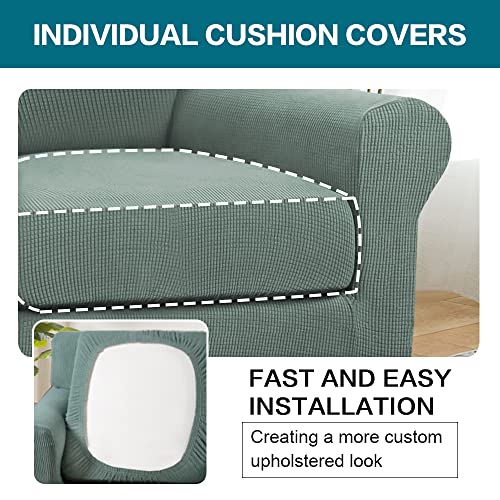 2 Piece Chair Covers Chair Slipcovers for Living Room Armchair Couch Cover Chair Sofa Cover with Individual Cushion Covers Furniture Cover for Chairs Feature Thick Fabric (Armchair (1 Cushion) / Dark Cyan)