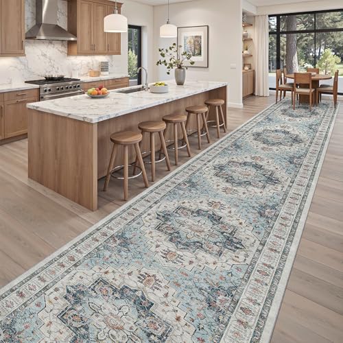Hallway Runner Rug 3x20 Washable Kitchen Runners 20ft (Blue / 3' x 20' (Runner))