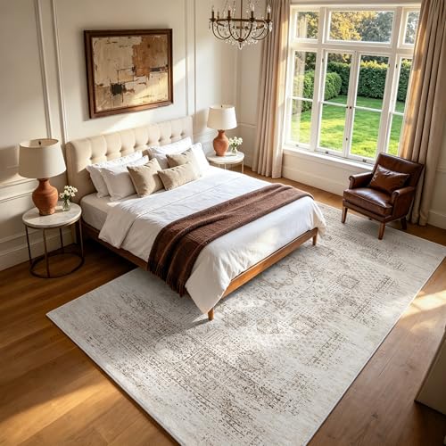 8x10 Boho Washable Area Rug for Living Room (8' x 10' (Rectangular) / Brown-faint-yellow)