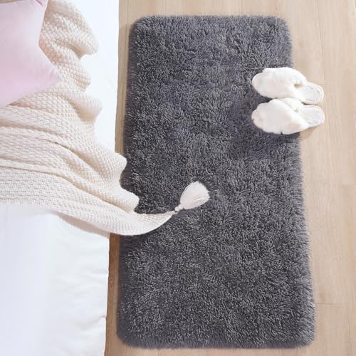 Soft Runner Rugs for Bedroom Living Room Plush Fluffy Rug 2x4 (Coal Grey / 2' x 4' (Runner))