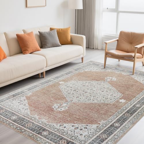 Washable Rugs 8x10 Area Rugs for Living Room (8' x 10' (Rectangular) / Gray-orange-black-green)