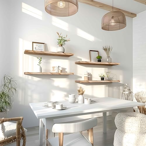 24 Inch Floating Shelves for Wall Rustic Light Wood Wall Shelves for Bedroom Set of 4 (24 inch / Rustic Light)