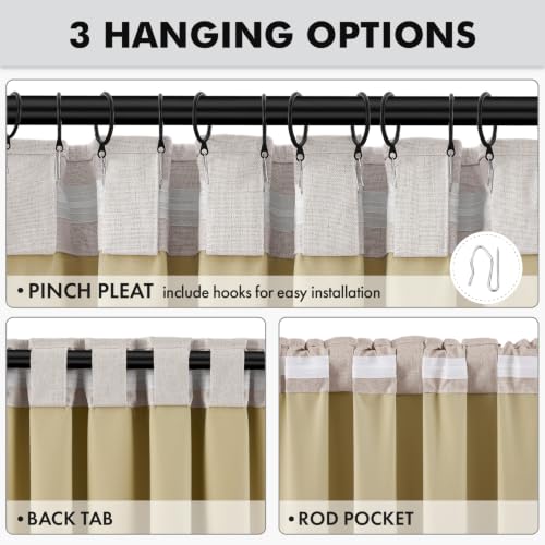 100% Blackout Linen Curtains for Bedroom 42 x 72 Inch Ivory 2 Panels (Ivory / 42"W x 72"L (Pack of 2))
