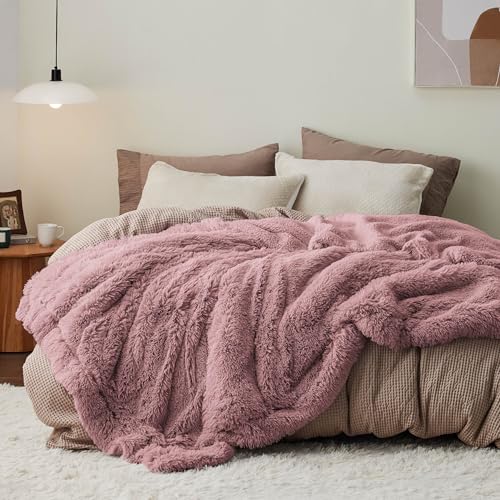 Faux Fur Fluffy Sherpa Blanket Couch Throw Dusty Pink 50"x60" (16- Dusty Pink / Throw (50" X 60"))