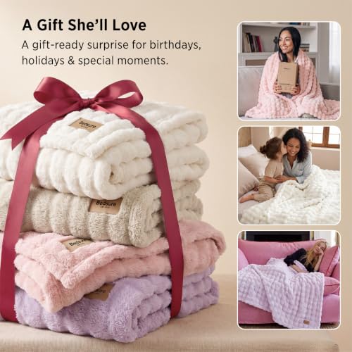 Cloud Bubble Fleece Queen Blanket for Bed (06 Light Purple / Queen (90" X 90"))
