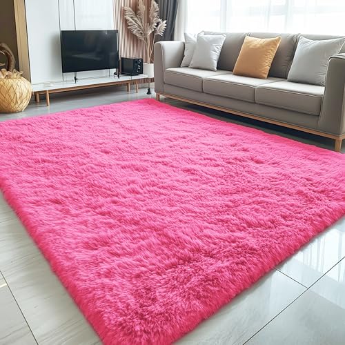 5x7 Machine Washable Large Area Rugs for Living Room (5x7 Ft / Hot Pink)
