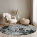 Washable Round 4ft Area Rug for Living Room Teal Black (Black/Teal Blue / 4' (Round))