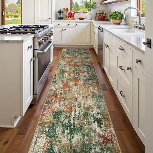 Washable Runner 2'x8' Abstract Area Rug for Hallway Green Multi (Green/Orange/Red/Blue / 2' x 8' (Runner))