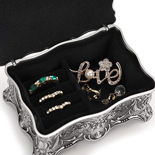 Vintage Trinket Jewelry Box for Ring Earrings Necklace Organizer (Small / Metallic Grey)