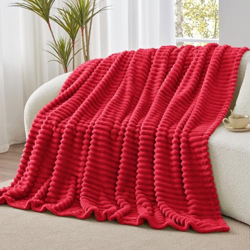 Ribbed Twin Blanket for Couch & Bed (Red / Twin(60"x80"))