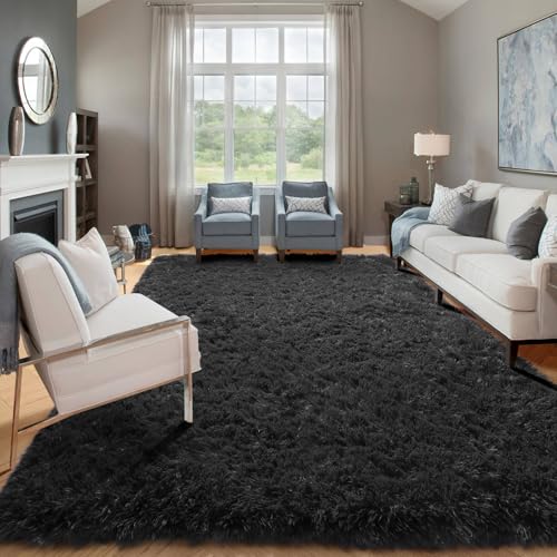 Black Area Rugs for Bedroom Living Room (Black / 4' x 6' (Rectangular))
