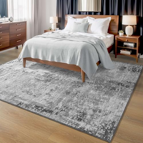 Living Room Rug 5x7 Gray Area Rug Machine Washable Boho Rug Non Slip Abstract Vintage Indoor Large Rugs for Bedroom (Grey / 5' x 7' (Rectangular))