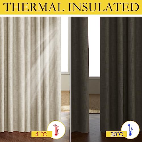 Taupe 100% Blackout Linen Curtains 84 inch Long Burg (52"W x 84"L (Pack of 2) / Taupe)