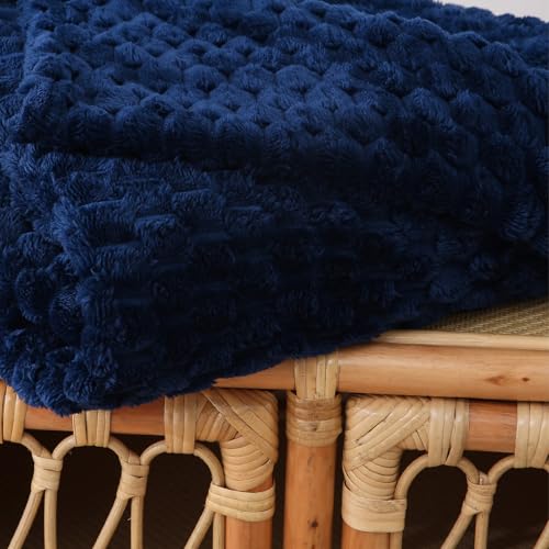Blue Throw Blanket 50"×60" Gifts for Mom Fuzzy 3D Jacquard Decorative (Blue / 50"×60”)