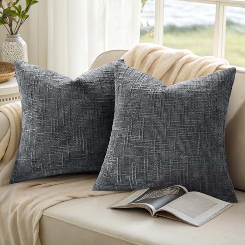 Textured Chenille Throw Pillow Covers 18x18 Set of 2 Dark Grey (Dark Grey / 18" x 18" (Pack of 2))