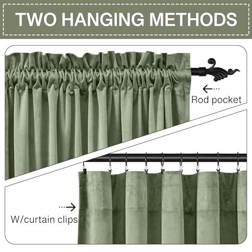 Wide Velvet Curtains for Living Room Spring Decor (Green Series - Sage Green / 62"W x 96"L (Pack of 2))