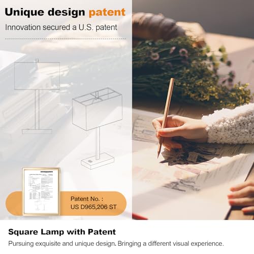 21" Touch Bedside lamps with 2 USB & AC Outlets (White Linen & Brass)