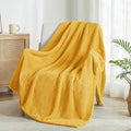 Large Waffle Fleece Throw Blanket for Couch (Mustard / 50x70 in)