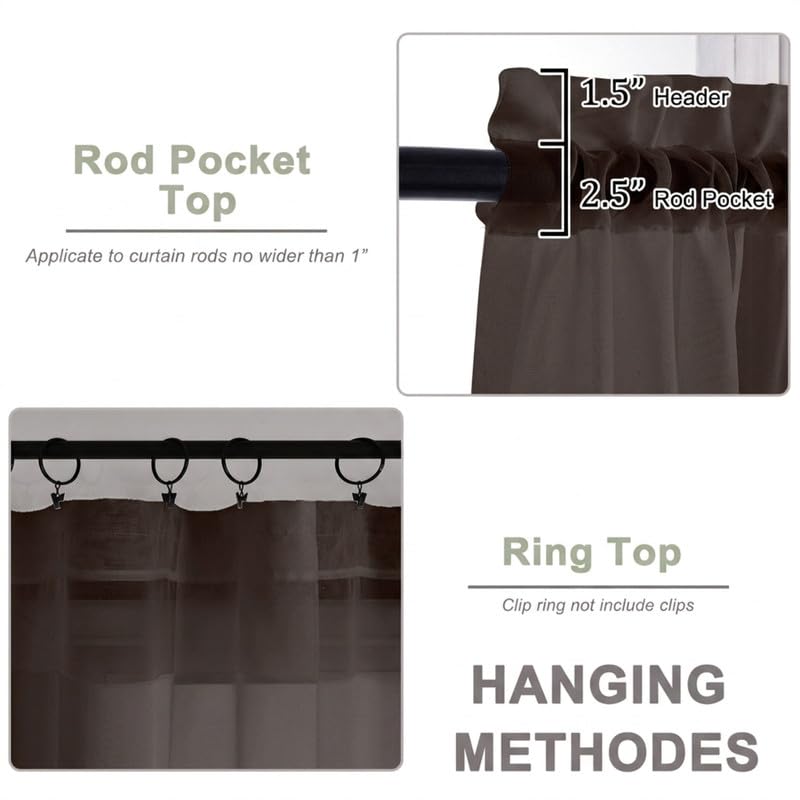 Chocolate Sheer Curtains 72 Inches 2 Panels for Living Room 59" Wide (Chocolate / 59"W x 72"L (Pack of 2))