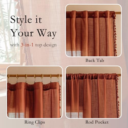Bohemian Macrame Curtains 84 Inches Long for Living Room (Z-terracotta / 50"W x 84"L (Pack of 2))