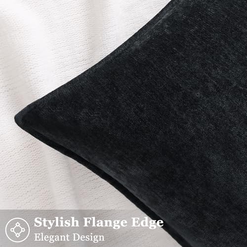 Chenille Black Velvet Throw Pillow Covers 26x26 Set of 2 (Black / 26" x 26" (Pack of 2))