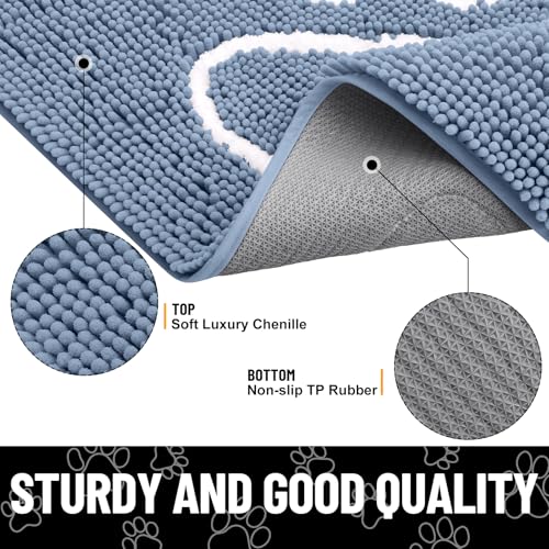 Dog Door Mat for Muddy Paws (47"X24" / Airy Blue and White)