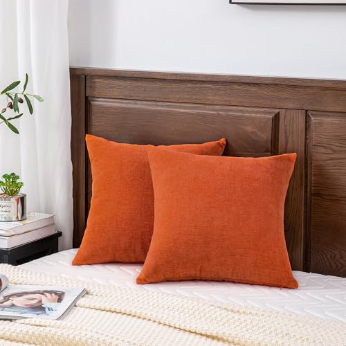 Decorative Square Throw Pillow Covers 22"x22" Inch Set of 2 (Orange / 22" x 22" (Pack of 2))