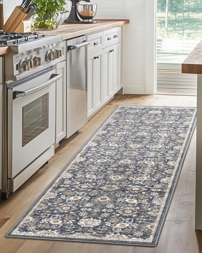 Amada 2x5 Washable Runner Rug for Kitchen (2' x 5' (Runner) / Blue/Brown)