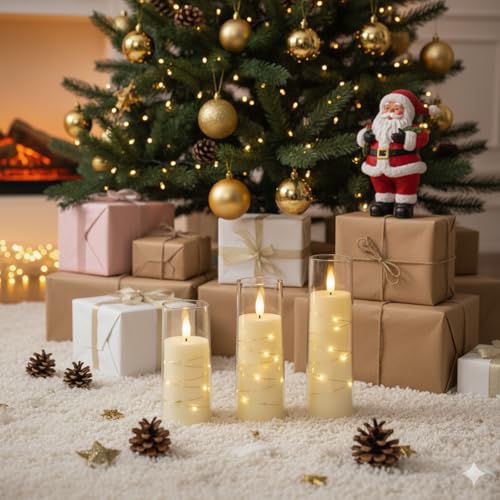 Flameless Battery Operated Pillar Candles with Remote Timer (3pcs-Ivory)