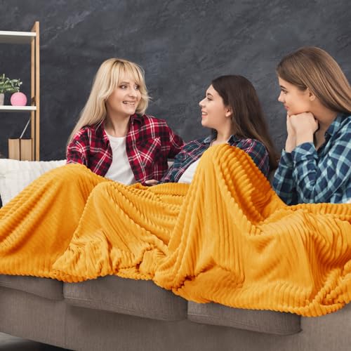 12 Pcs Flannel Throw Blankets Bulk Outdoor Wedding (Mustard Yellow)