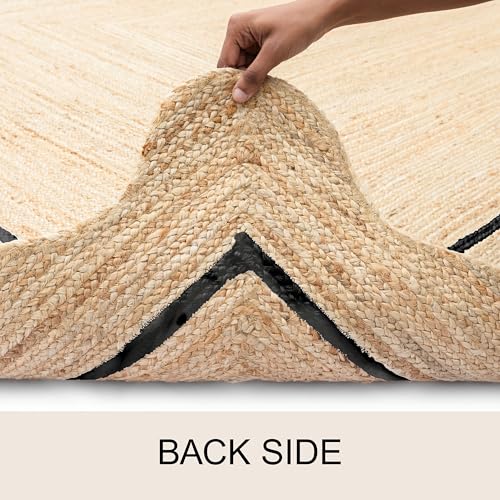 Wave Scalloped Jute Rug Entryway Natural Boho Area Rug 2'6"x4' Black (2'6"x4' / Black)