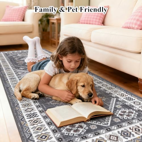 HEBE Boho Kitchen Mats for Floor 24''x60'' (Natural/Grey / 24"x60")