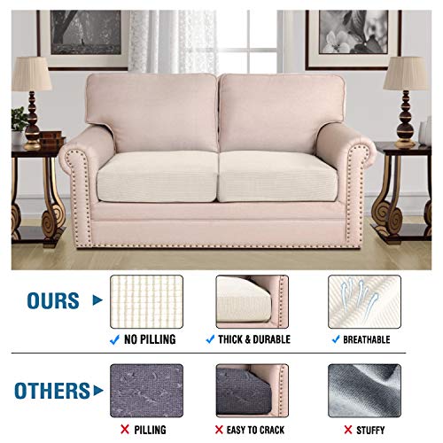 Super Stretch Individual Seat Sofa Covers Couch Slipcover Sets Thick Jacquard Textured Twill Fabric (Natural / 2 Cushion Loveseat)